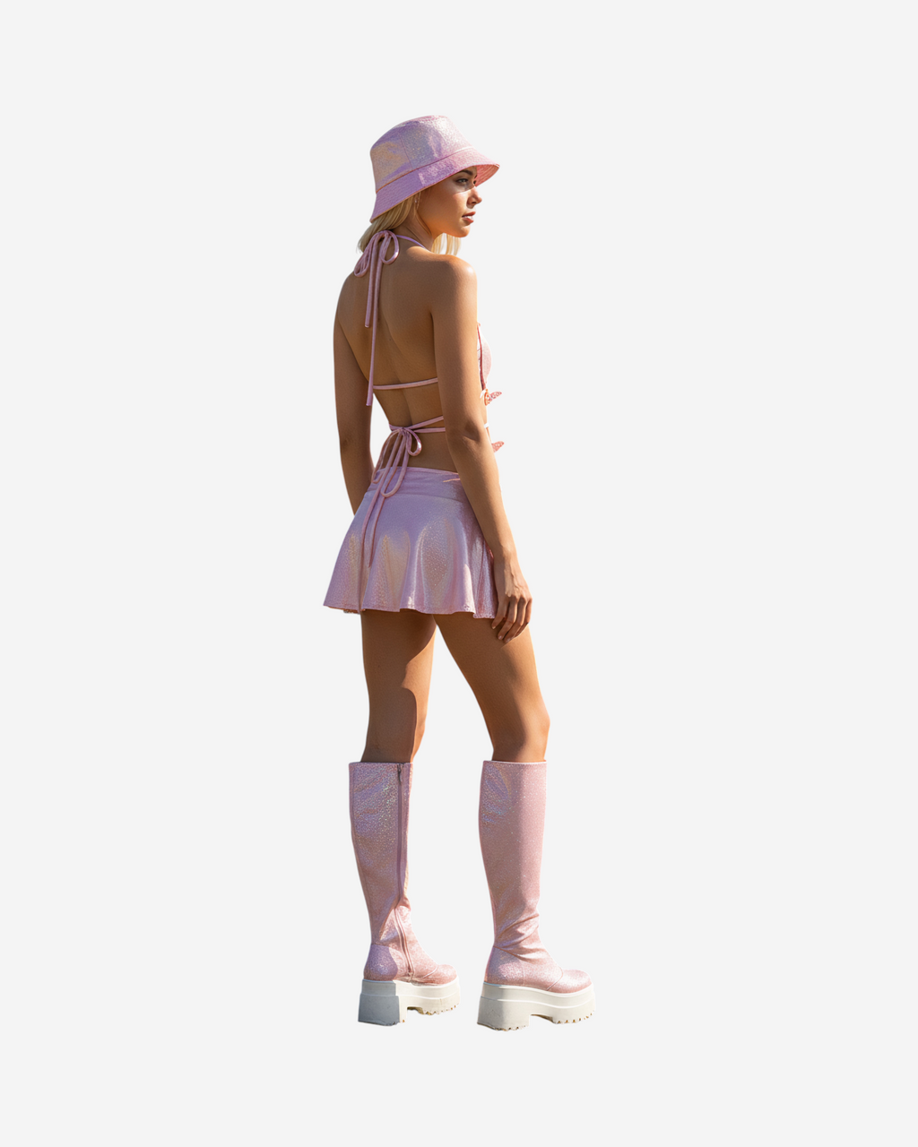 Pink Metallic Fairy Grunge Crop Top & Mini Skirt Set-Sets-Ekoa Ltd