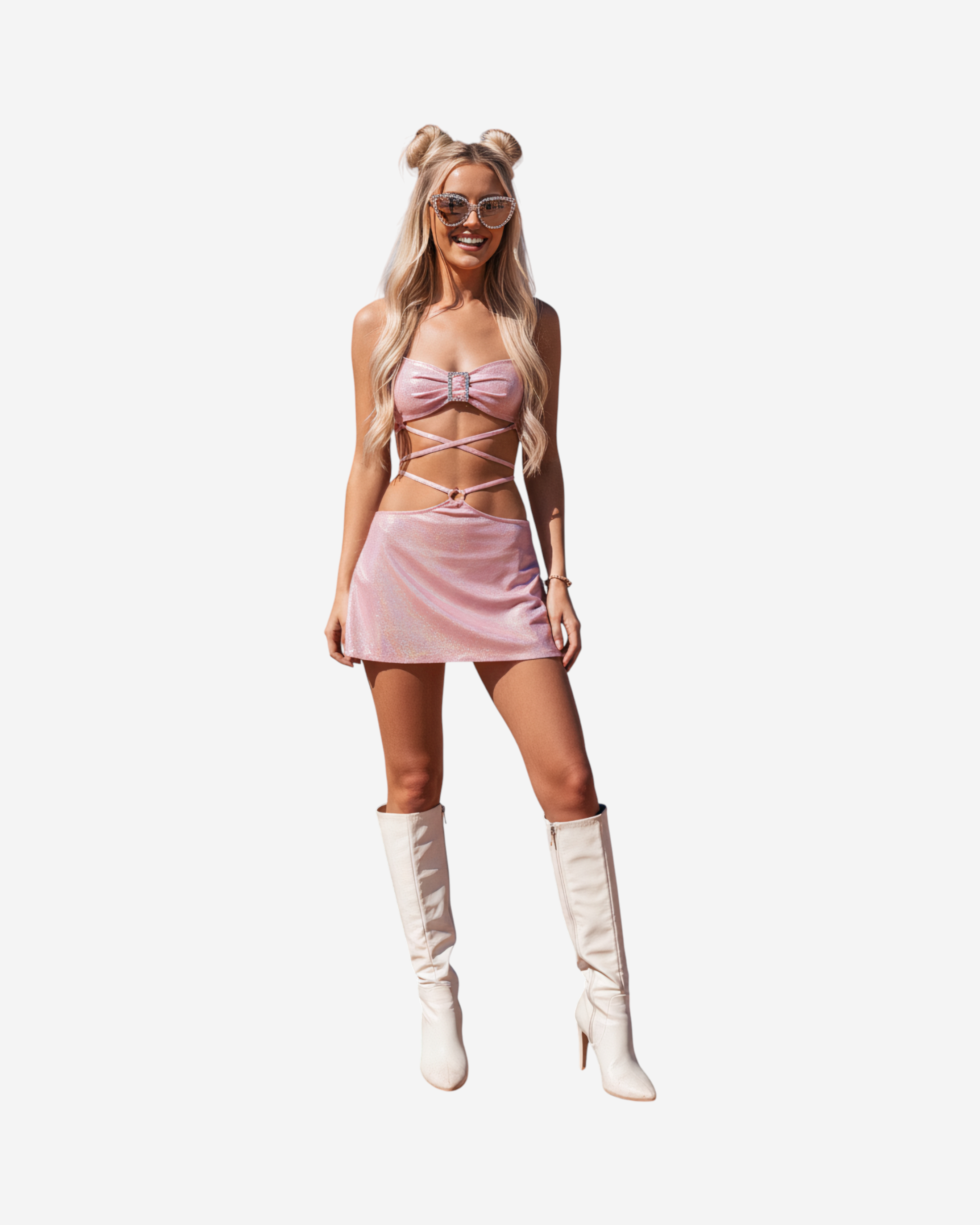 Pink Metallic Fairy Grunge Crop Top & Mini Skirt Set-Sets-Ekoa Ltd