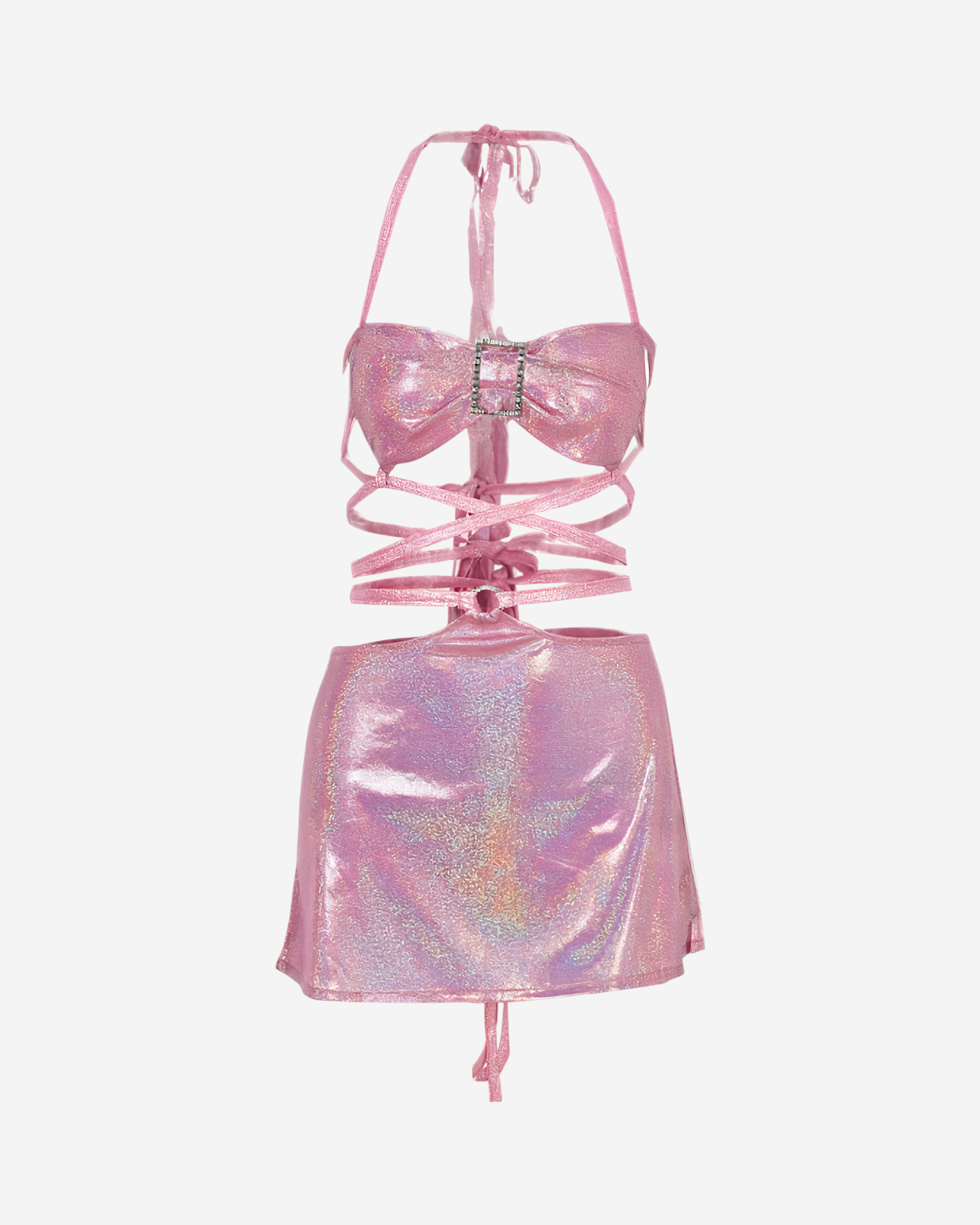 Pink Metallic Fairy Grunge Crop Top & Mini Skirt Set-Sets-Ekoa Ltd