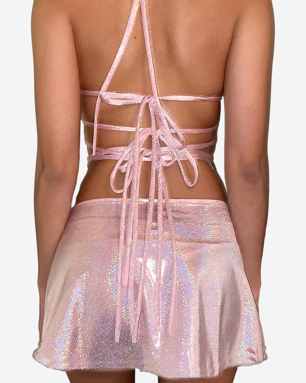 Pink Metallic Fairy Grunge Crop Top & Mini Skirt Set-Sets-Ekoa Ltd