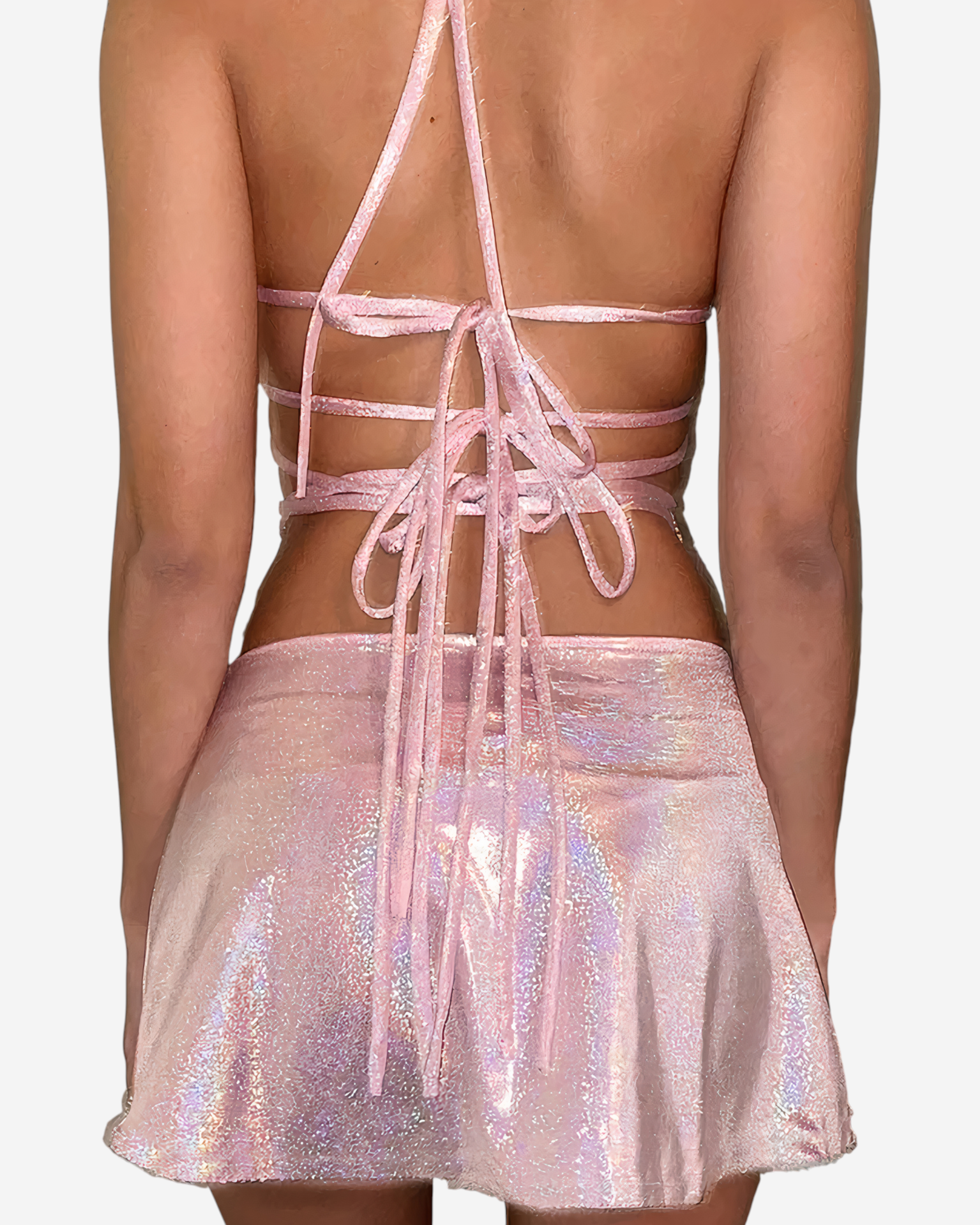 Pink Metallic Fairy Grunge Crop Top & Mini Skirt Set-Sets-Ekoa Ltd