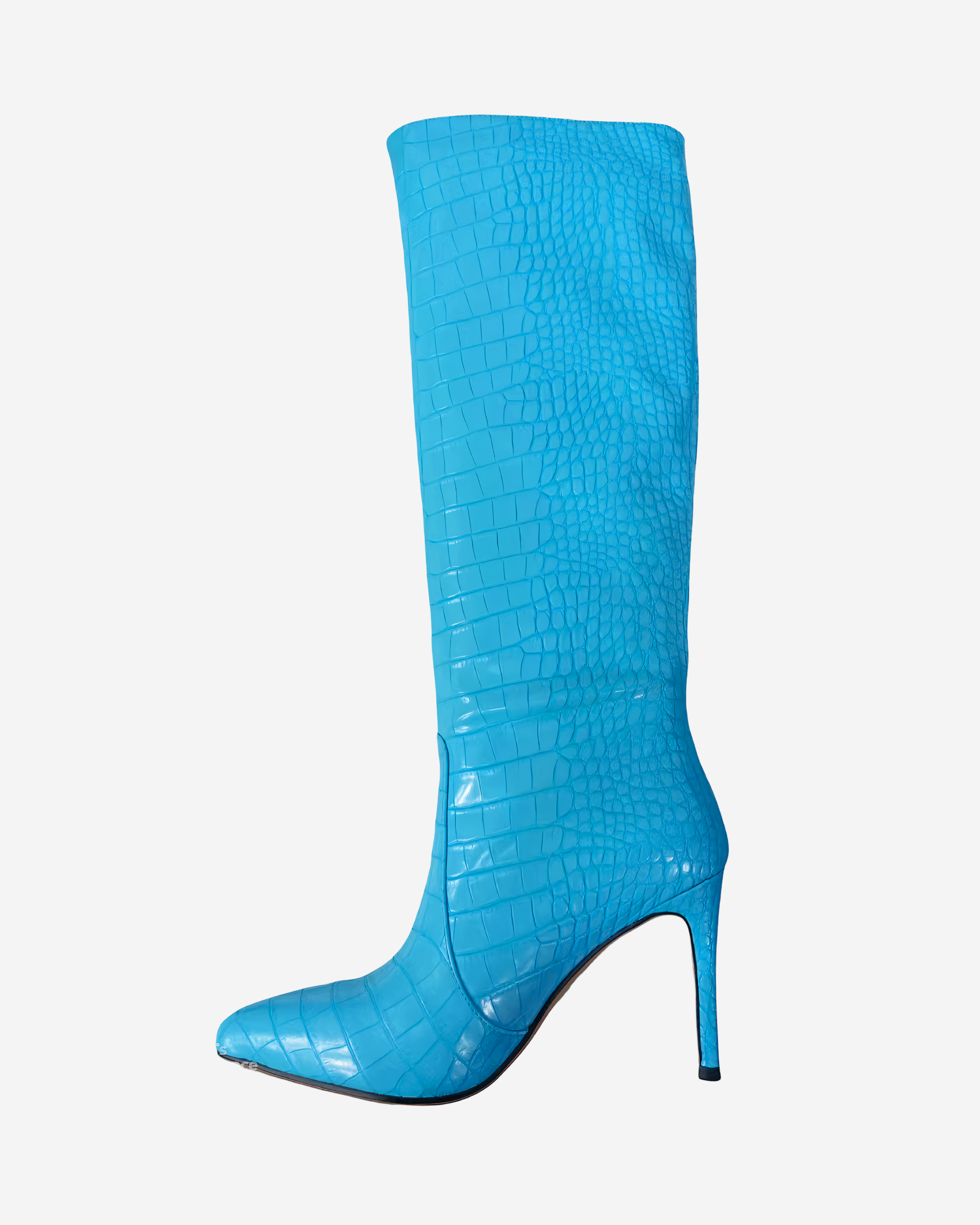 Crocodile Print Pointed Toe Stiletto Knee-High Boots