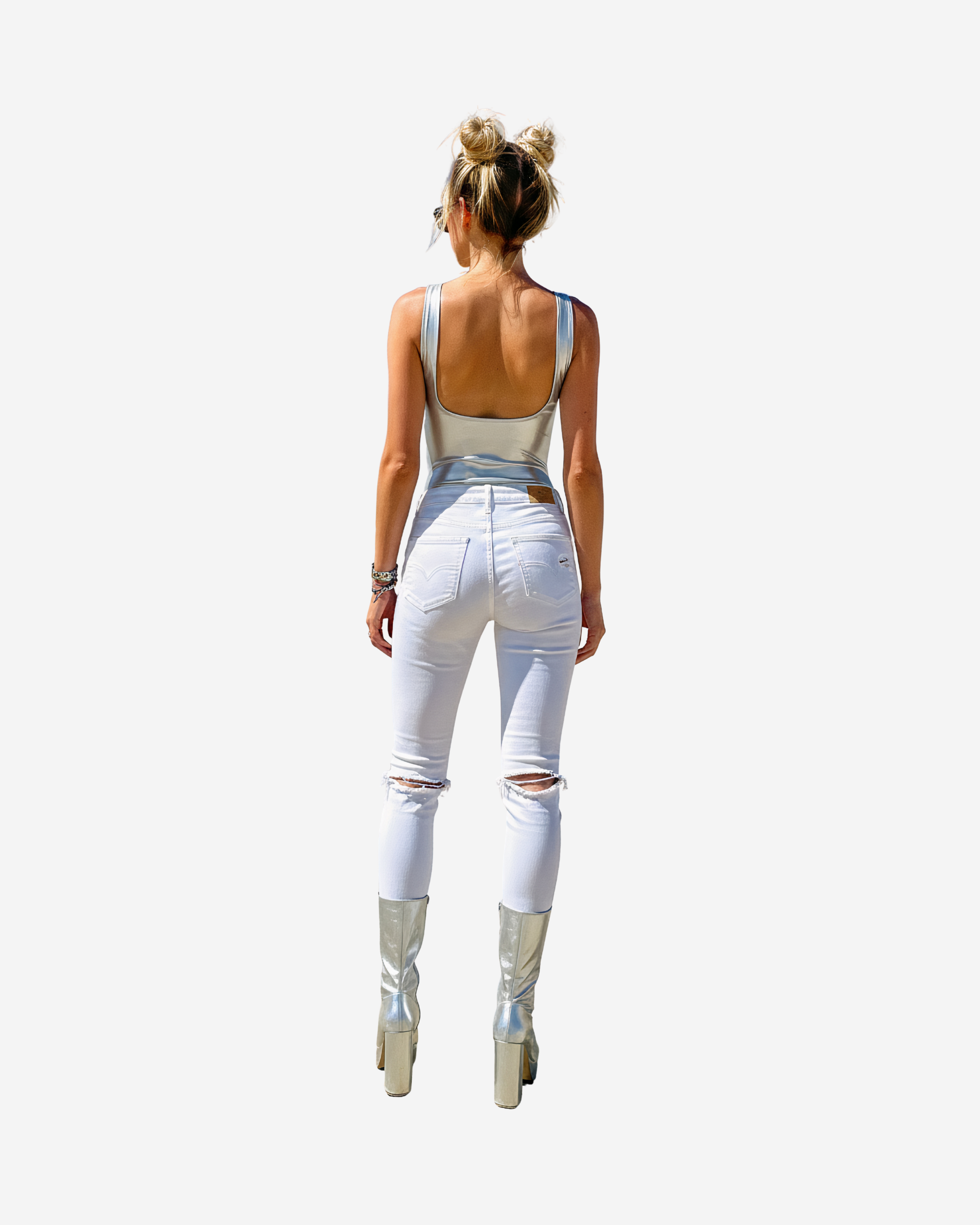 Metallic High-Waist Bodysuit [Silver]