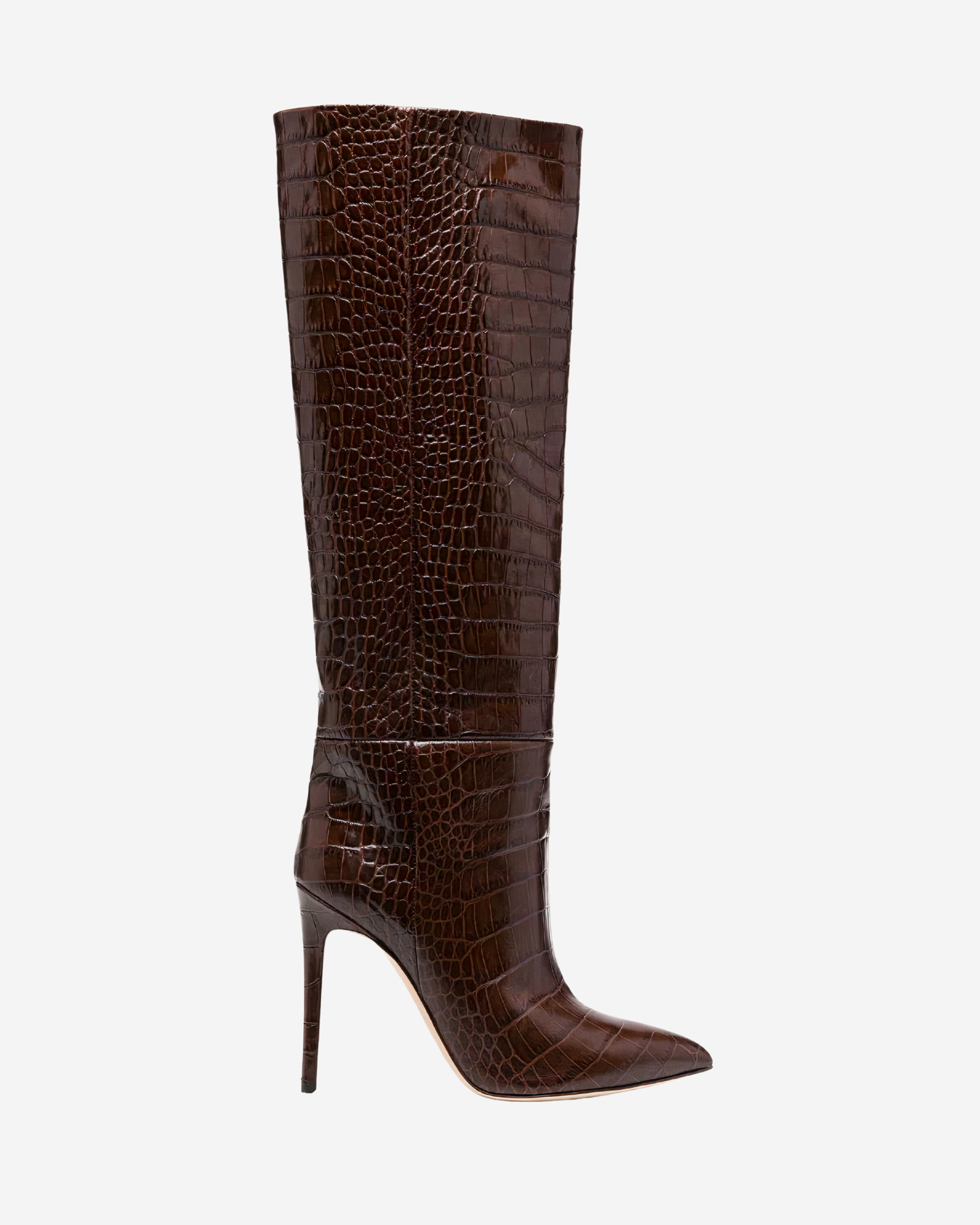 Crocodile Print Pointed Toe Stiletto Knee-High Boots