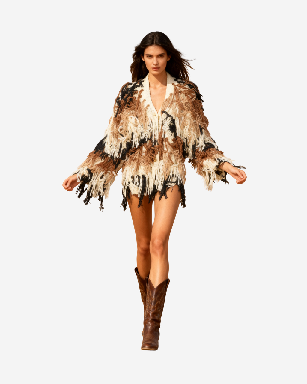 Boho Gradient Knitted Cardigan with Tassel Detail