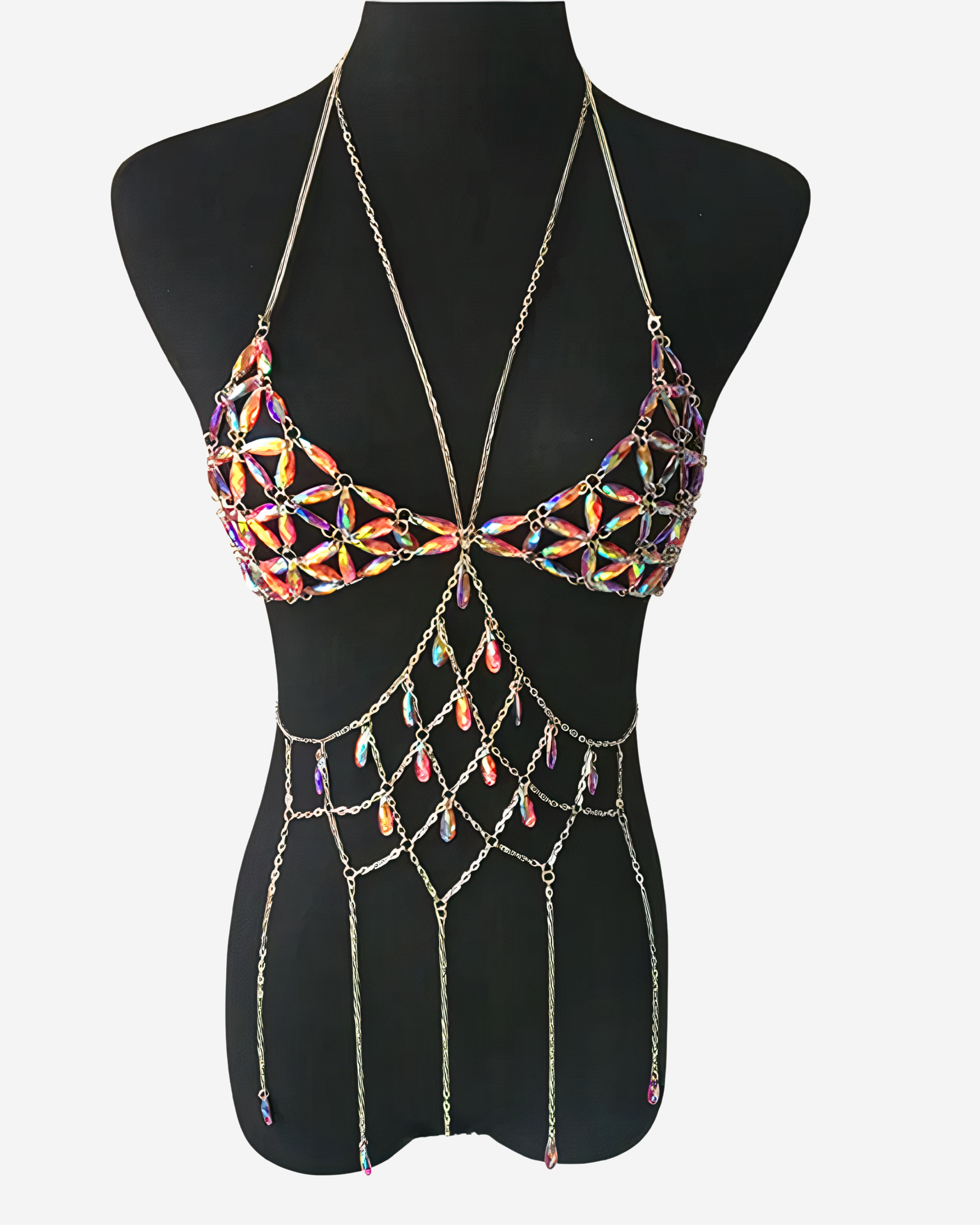 Metal Tassel Details Tank Top with Patchwork Design [Pink]