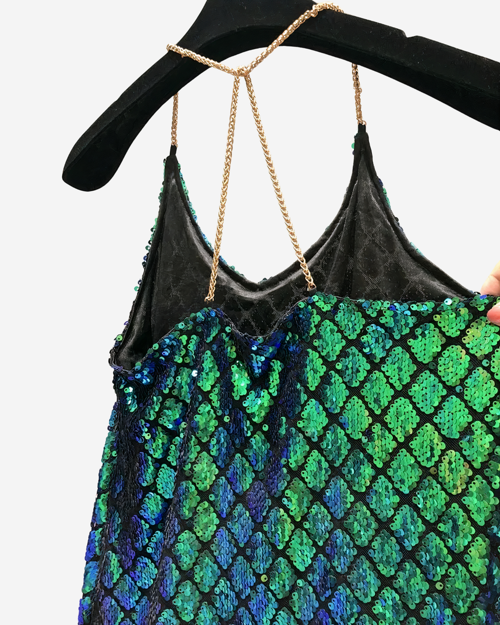 Emerald Green Sequined Halter Mini Dress with Backless Design