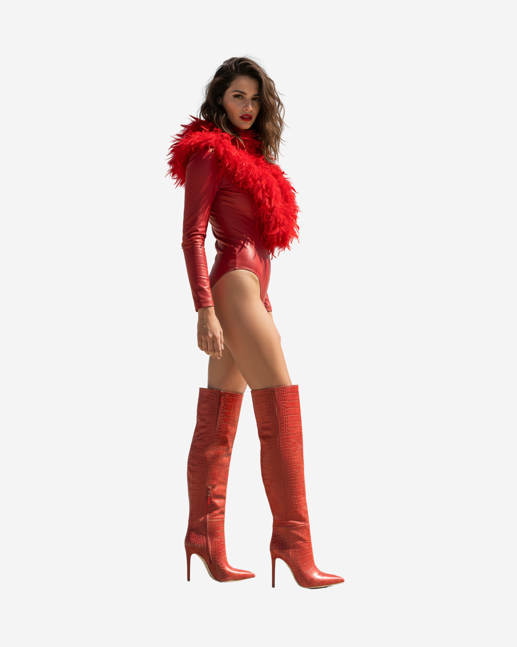 Crocodile Print Pointed Toe Stiletto Knee-High Boots