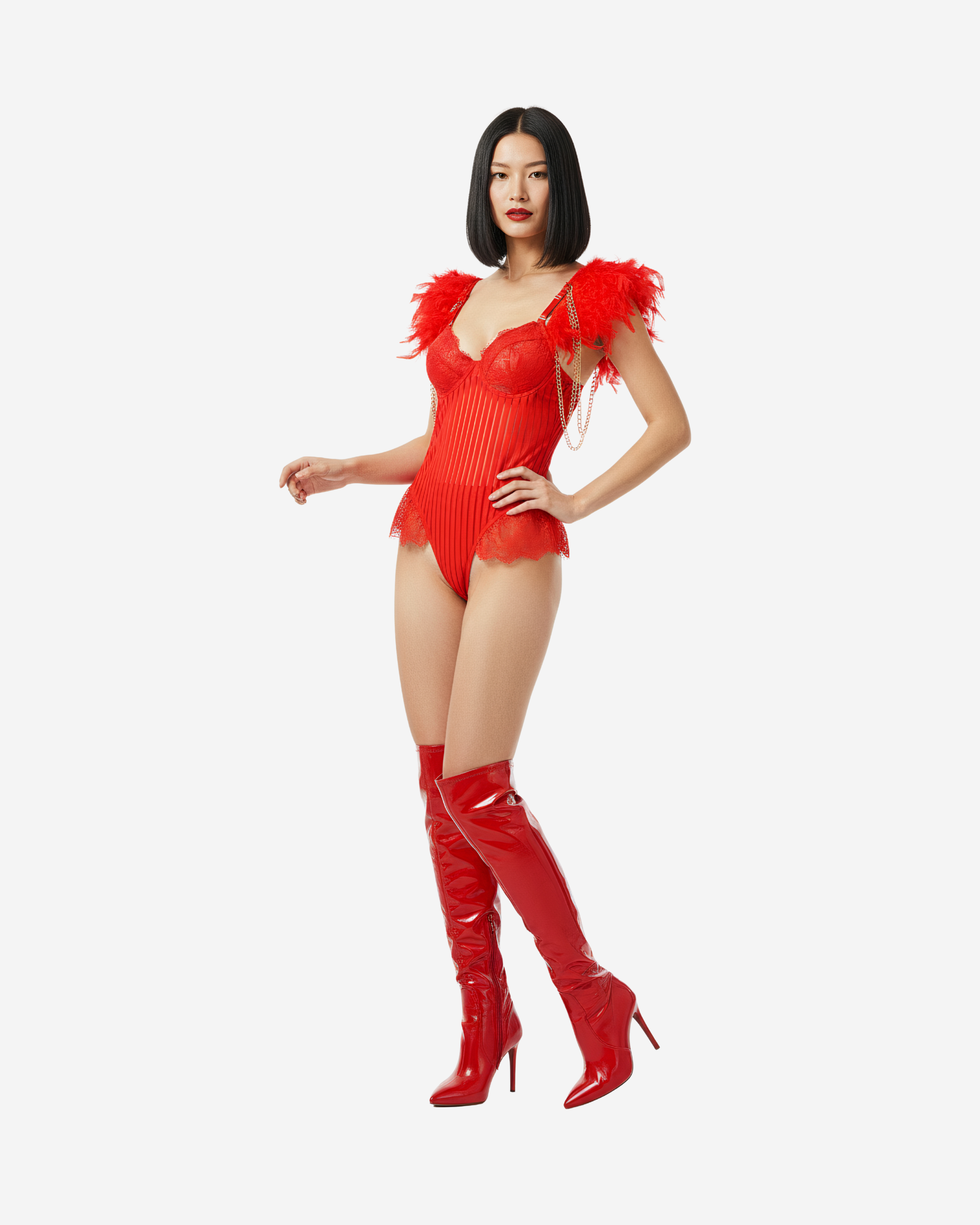 Feathered Fantasy Bodysuit [Red]