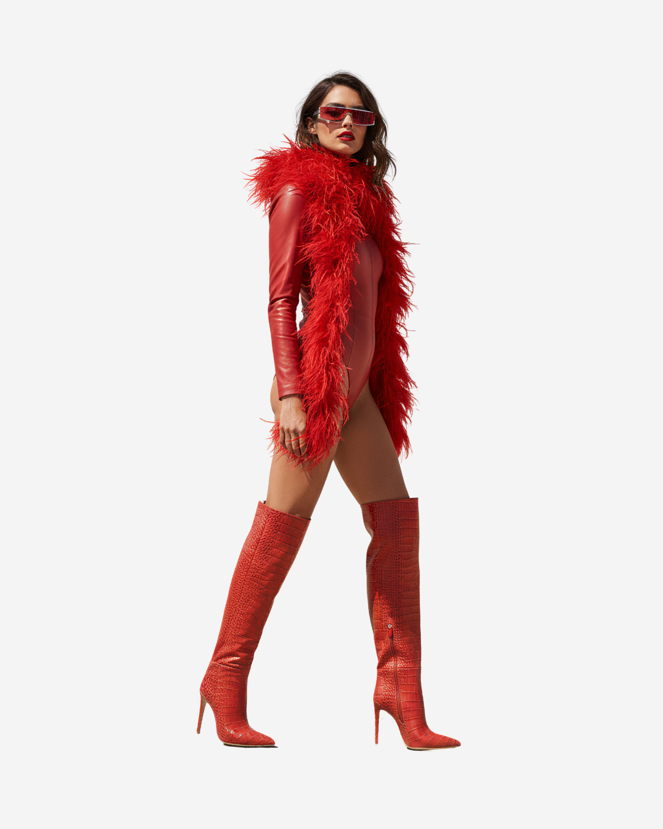 Crocodile Print Pointed Toe Stiletto Knee-High Boots