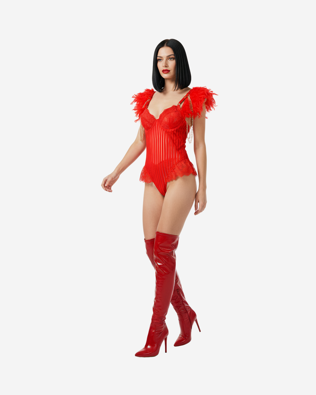 Feathered Fantasy Bodysuit [Red]
