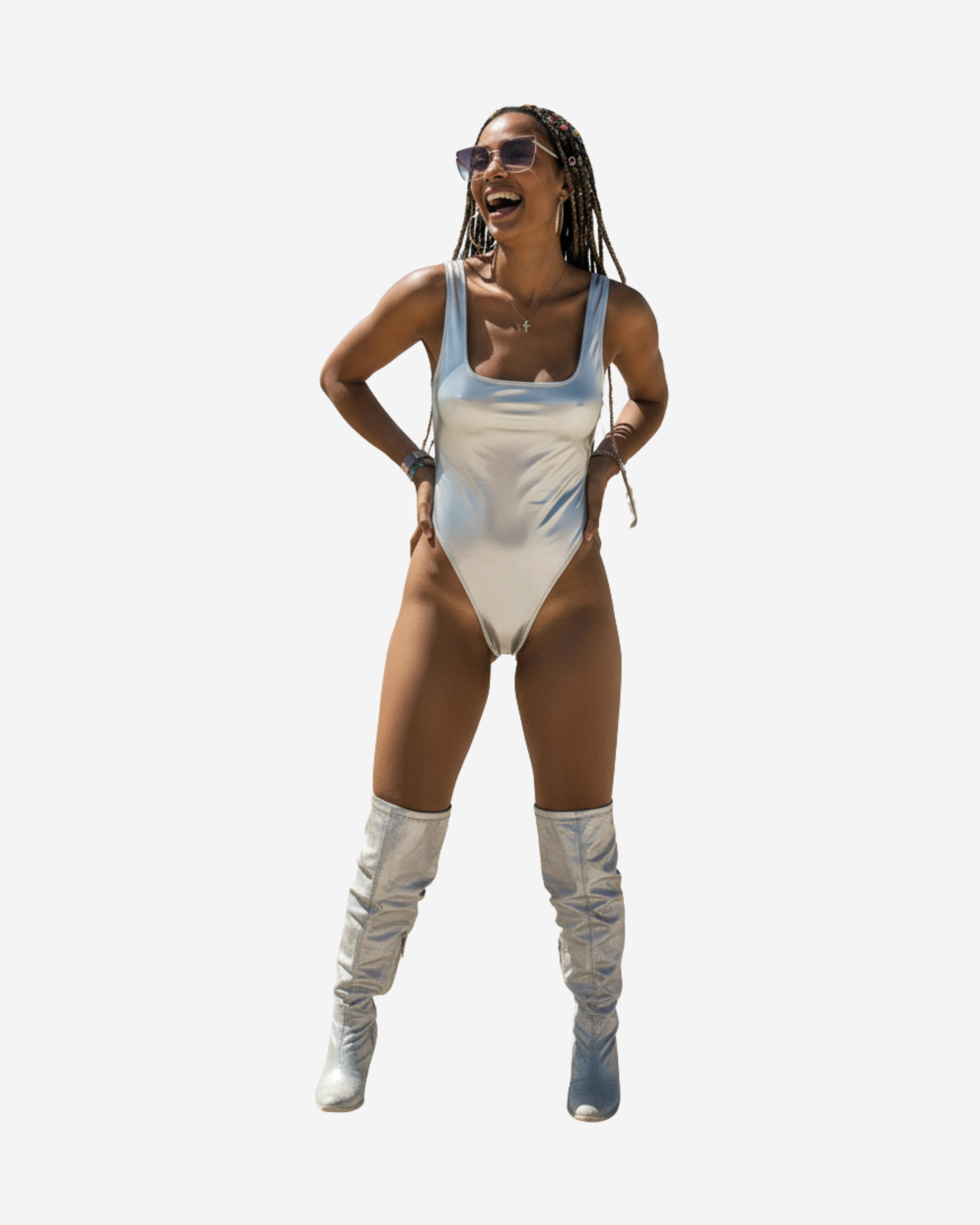 Metallic High-Waist Bodysuit [Silver]