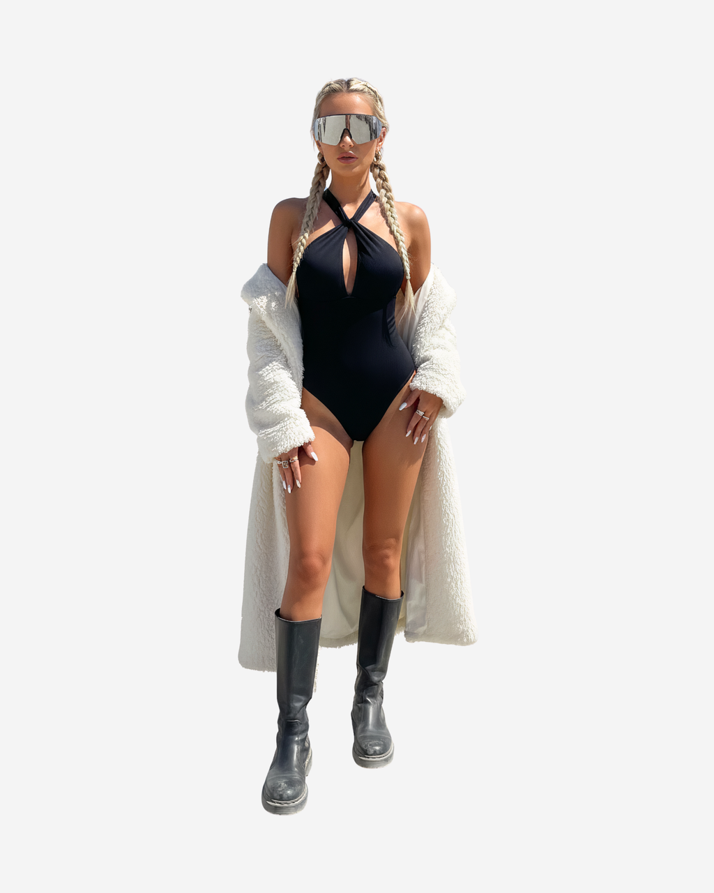 Black Cross-Back Cutout Sleeveless Bodysuit