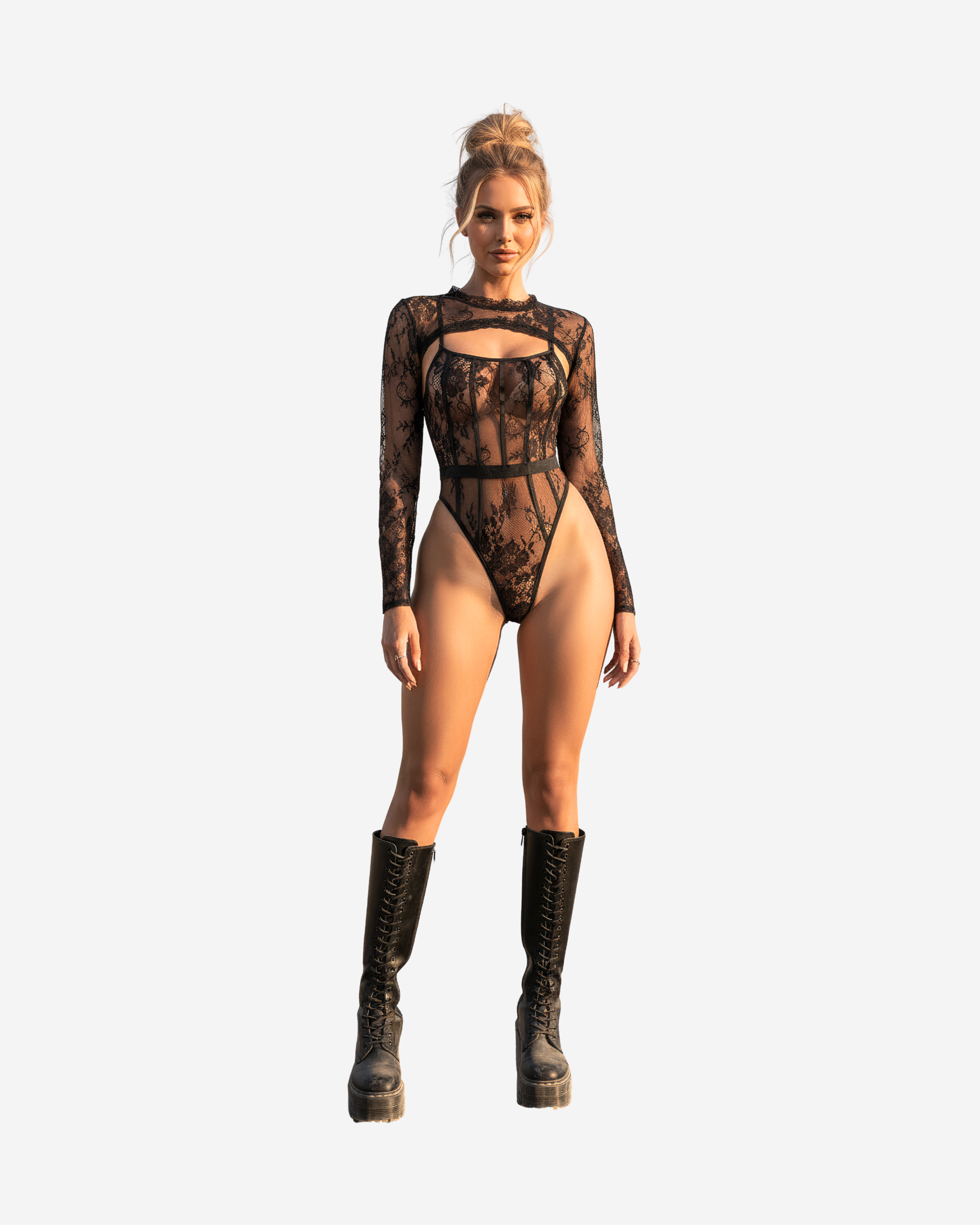 Mesh Transparent Cape Bodysuit Set