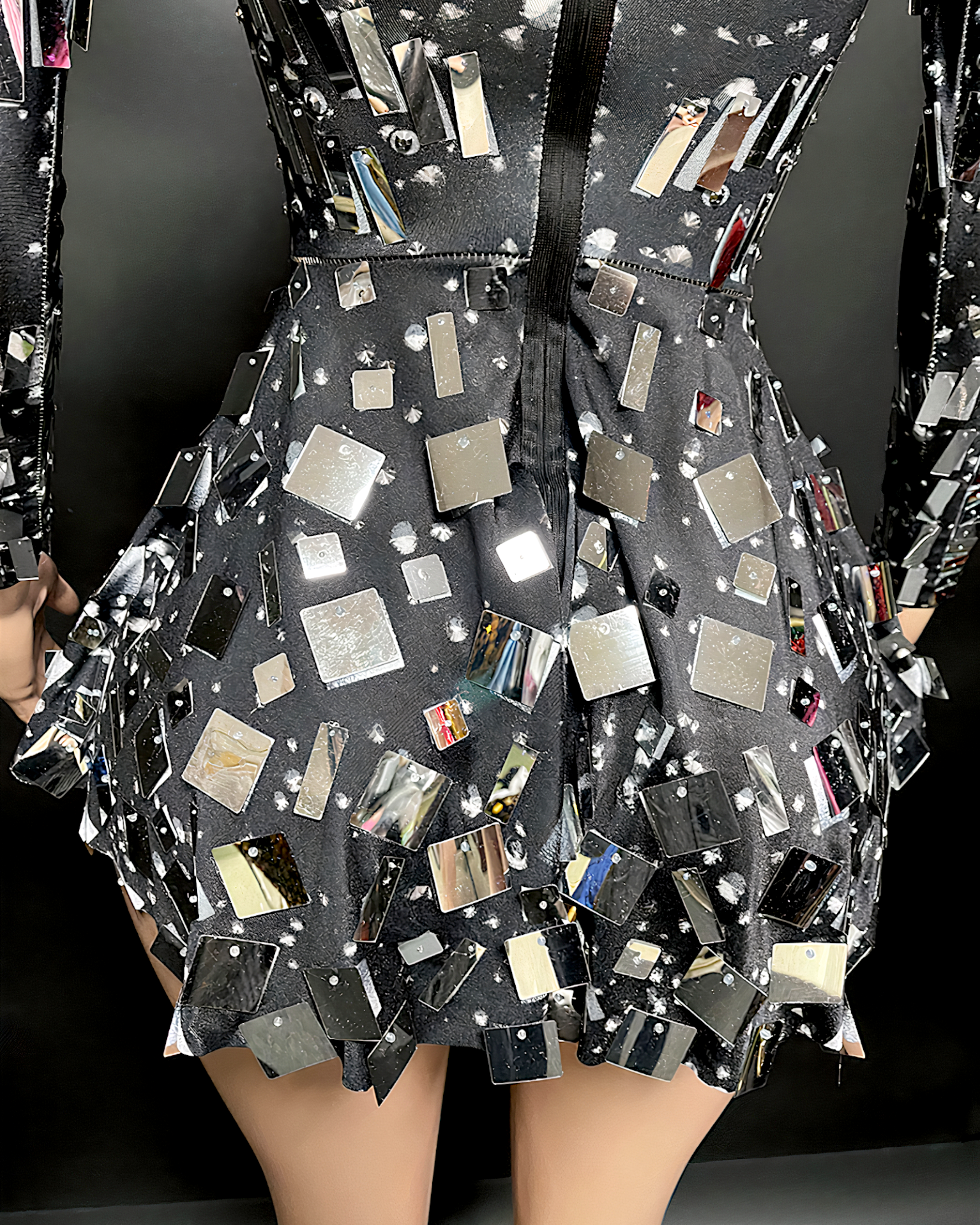 Sequin Long Sleeve Slim Fit Mini Dress-Dresses-Ekoa Ltd