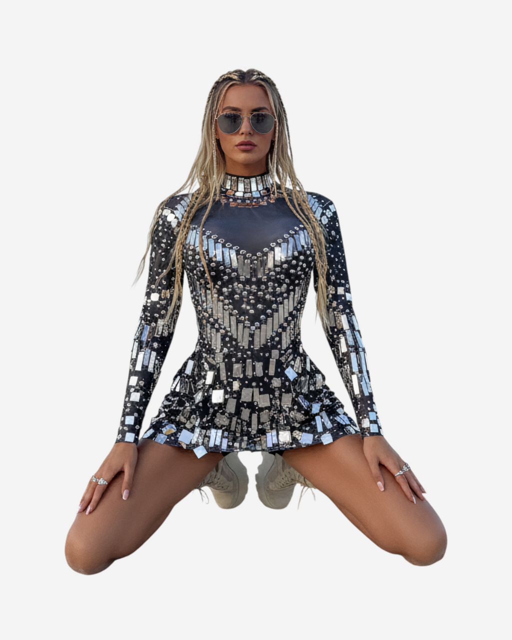 Sequin Long Sleeve Slim Fit Mini Dress-Dresses-Ekoa Ltd