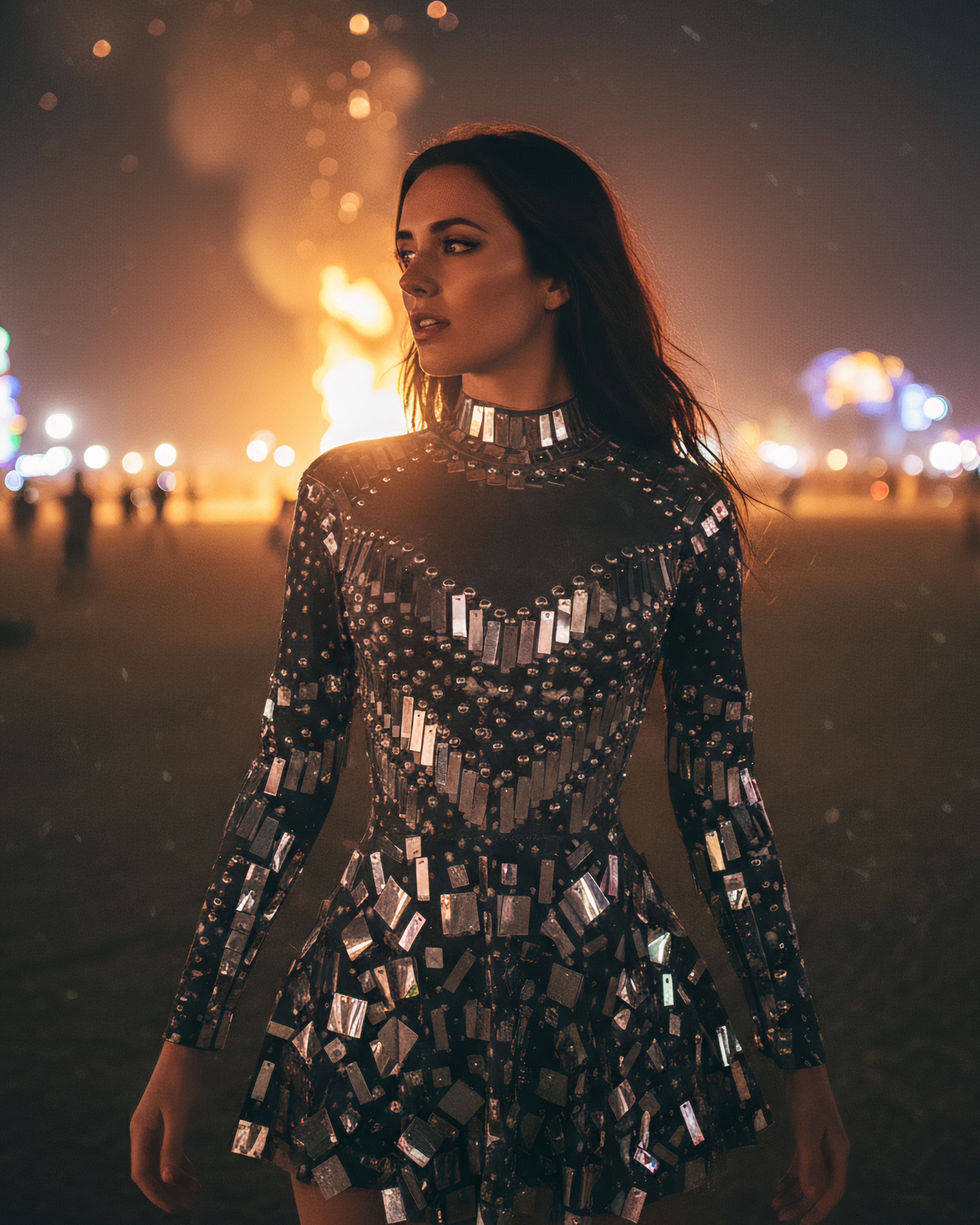 Sequin Long Sleeve Slim Fit Mini Dress-Dresses-Ekoa Ltd
