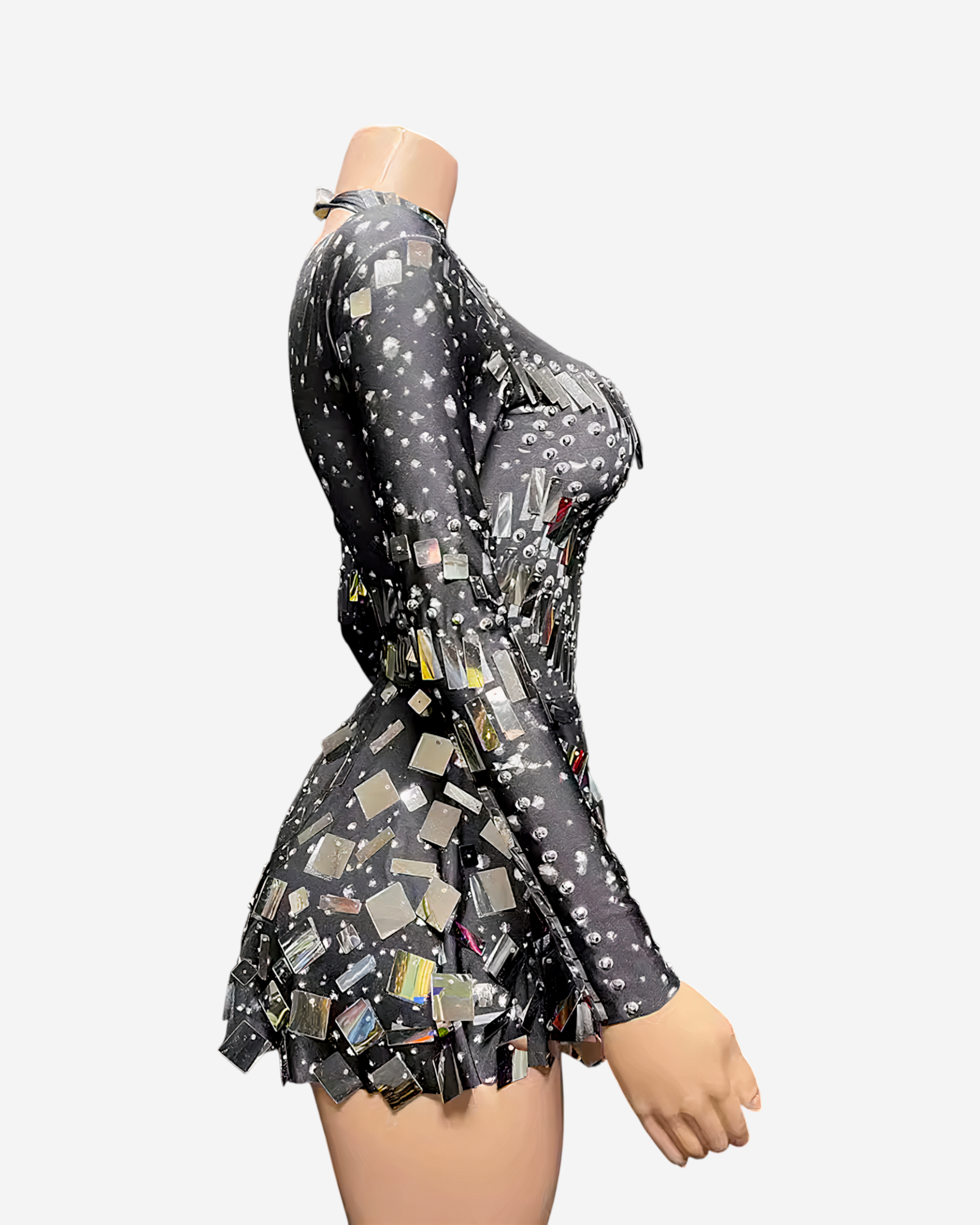 Sequin Long Sleeve Slim Fit Mini Dress-Dresses-Ekoa Ltd