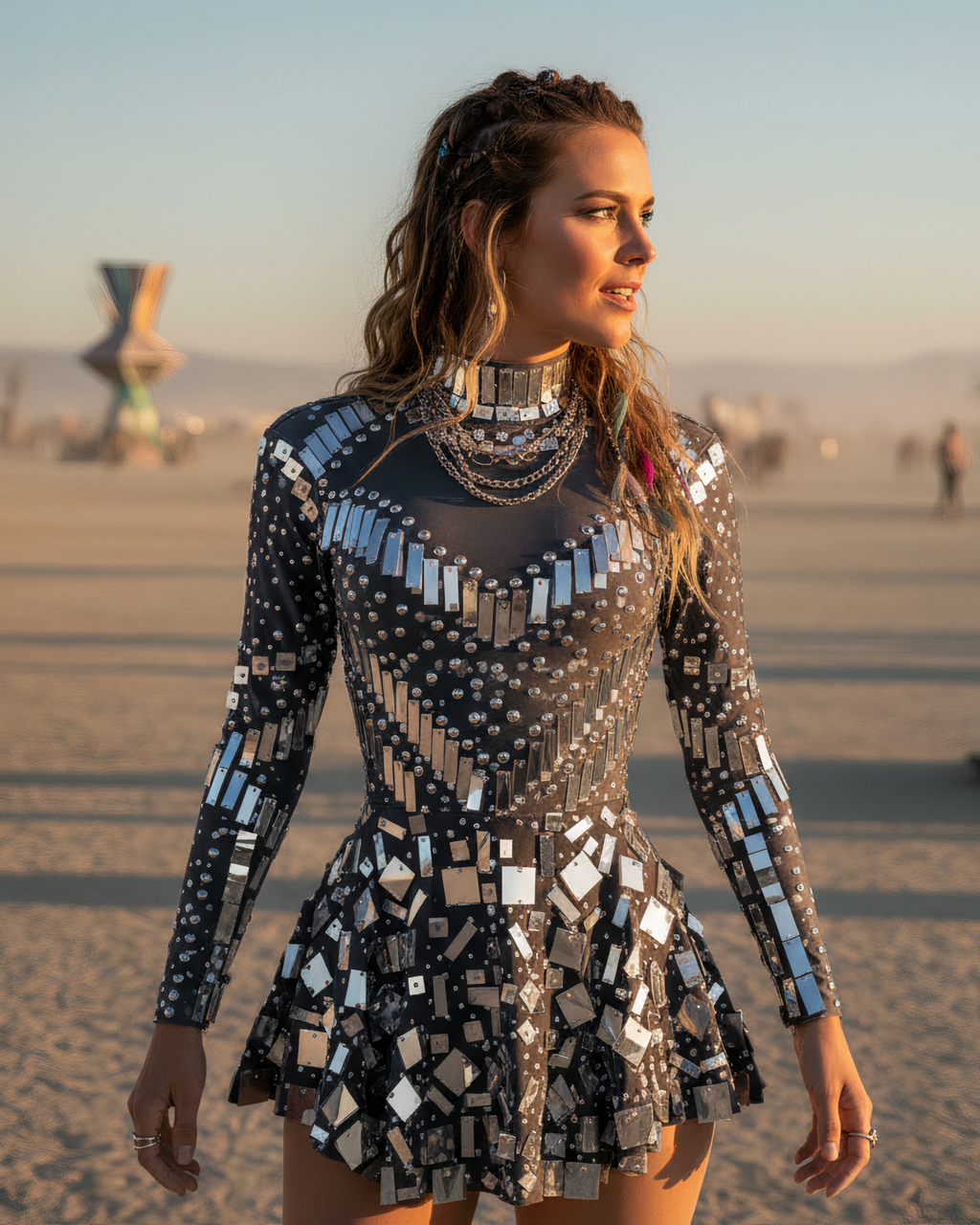Sequin Long Sleeve Slim Fit Mini Dress-Dresses-Ekoa Ltd