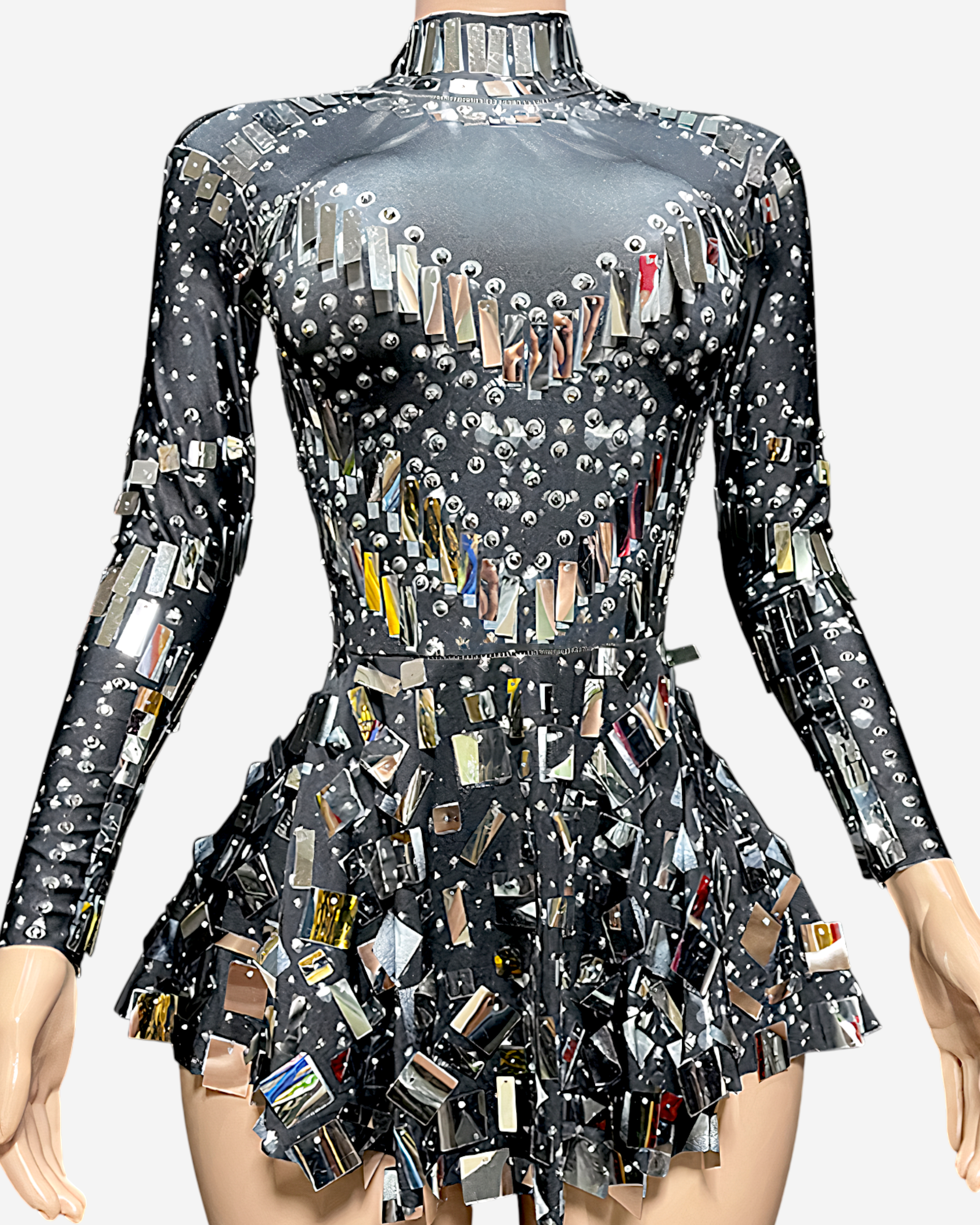 Sequin Long Sleeve Slim Fit Mini Dress-Dresses-Ekoa Ltd
