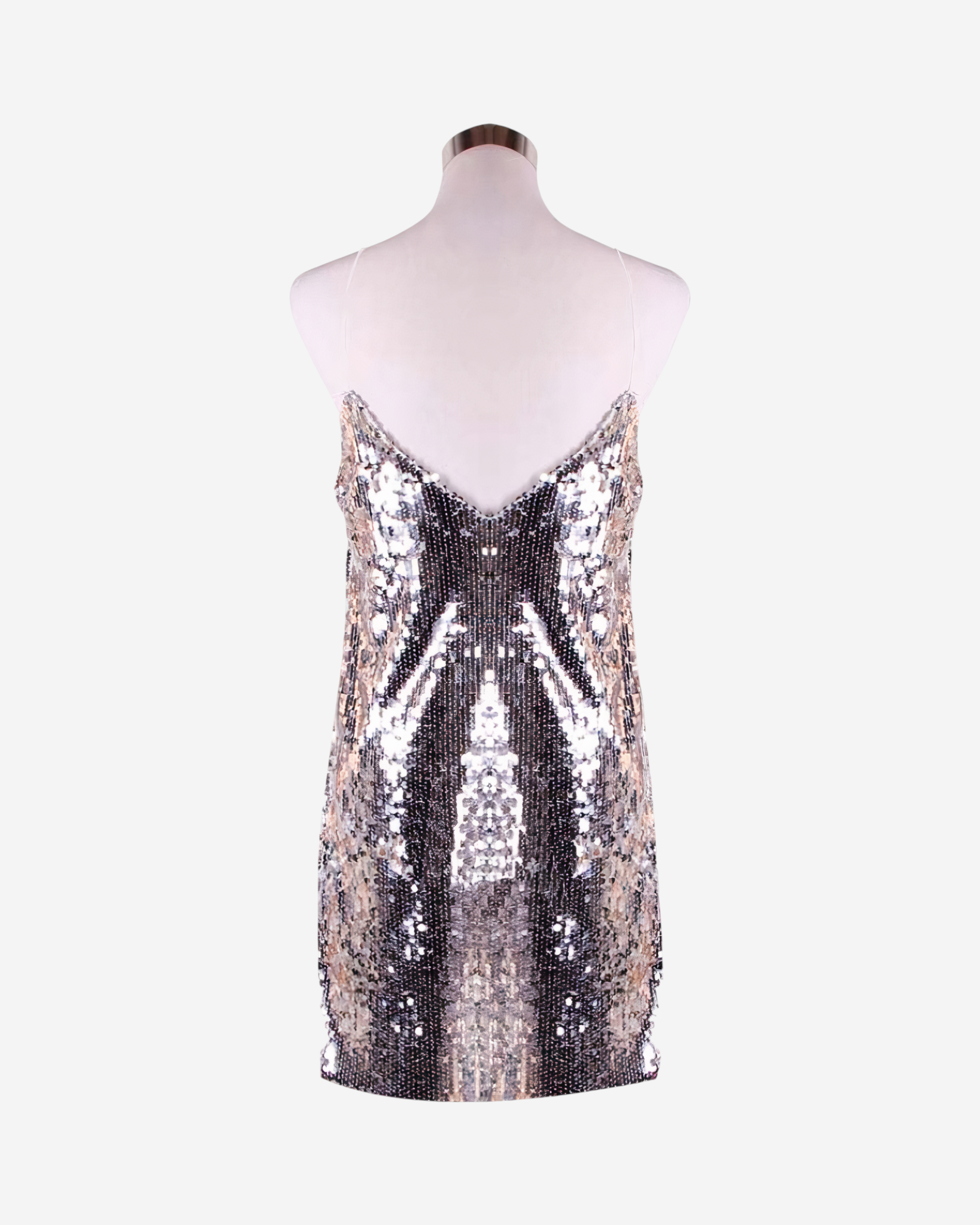 Sequined Deep V Backless Mini Dress with Spaghetti Straps-Dresses-Ekoa Ltd
