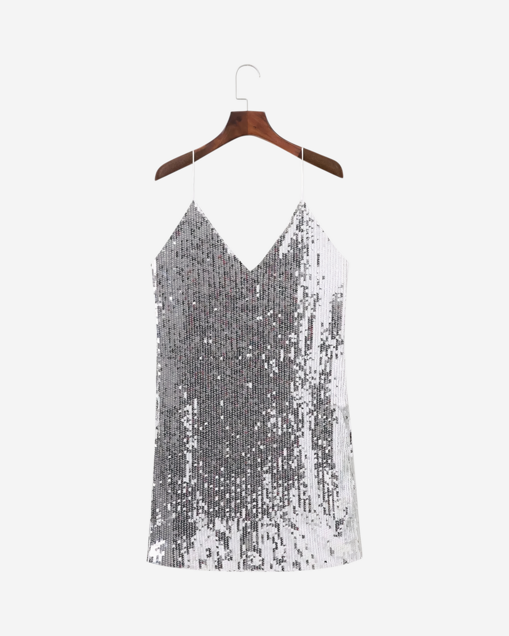 Sequined Deep V Backless Mini Dress with Spaghetti Straps-Dresses-Ekoa Ltd