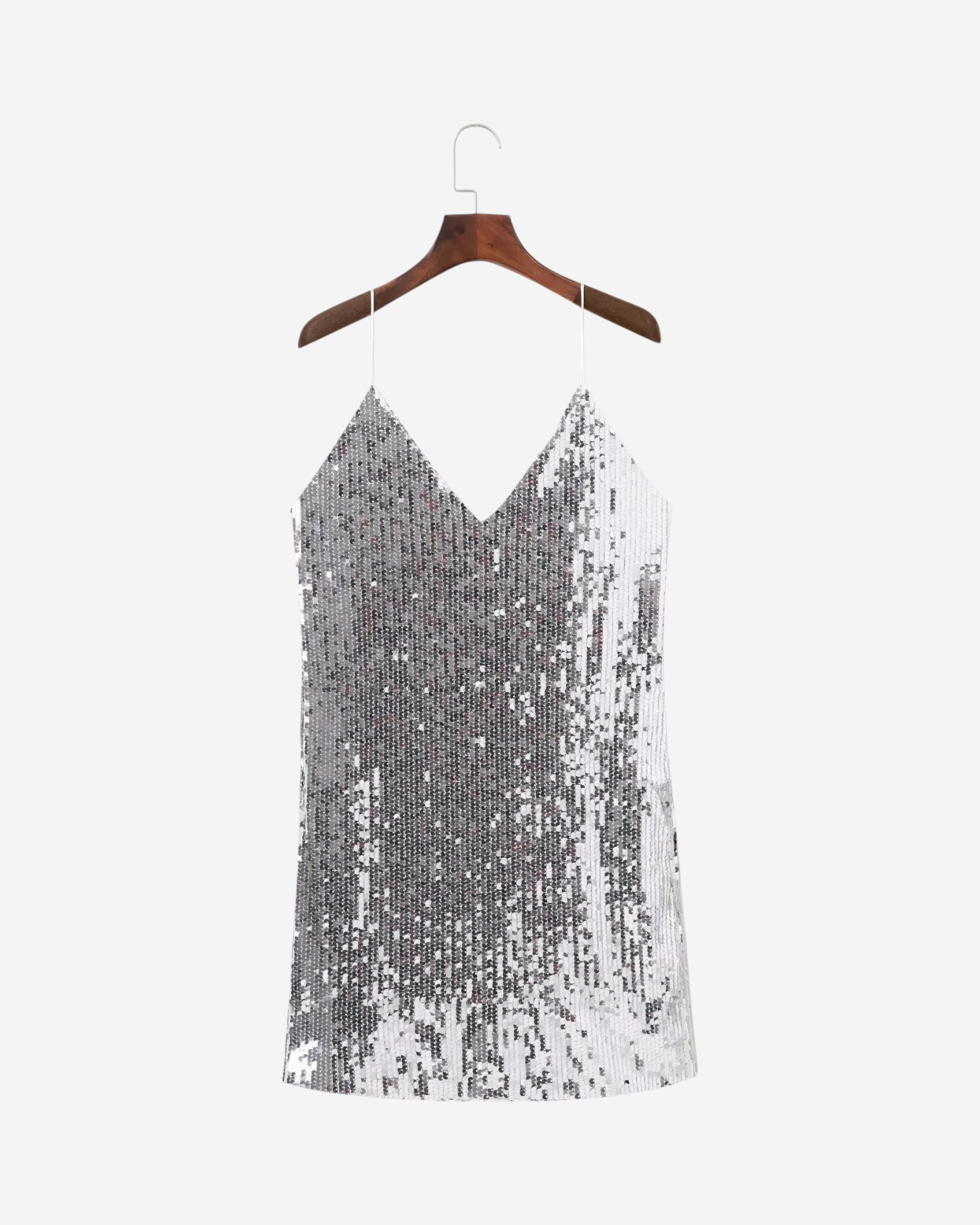 Sequined Deep V Backless Mini Dress with Spaghetti Straps-Dresses-Ekoa Ltd
