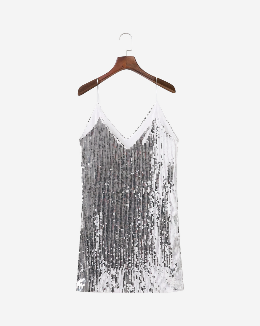 Sequined Deep V Backless Mini Dress with Spaghetti Straps-Dresses-Ekoa Ltd