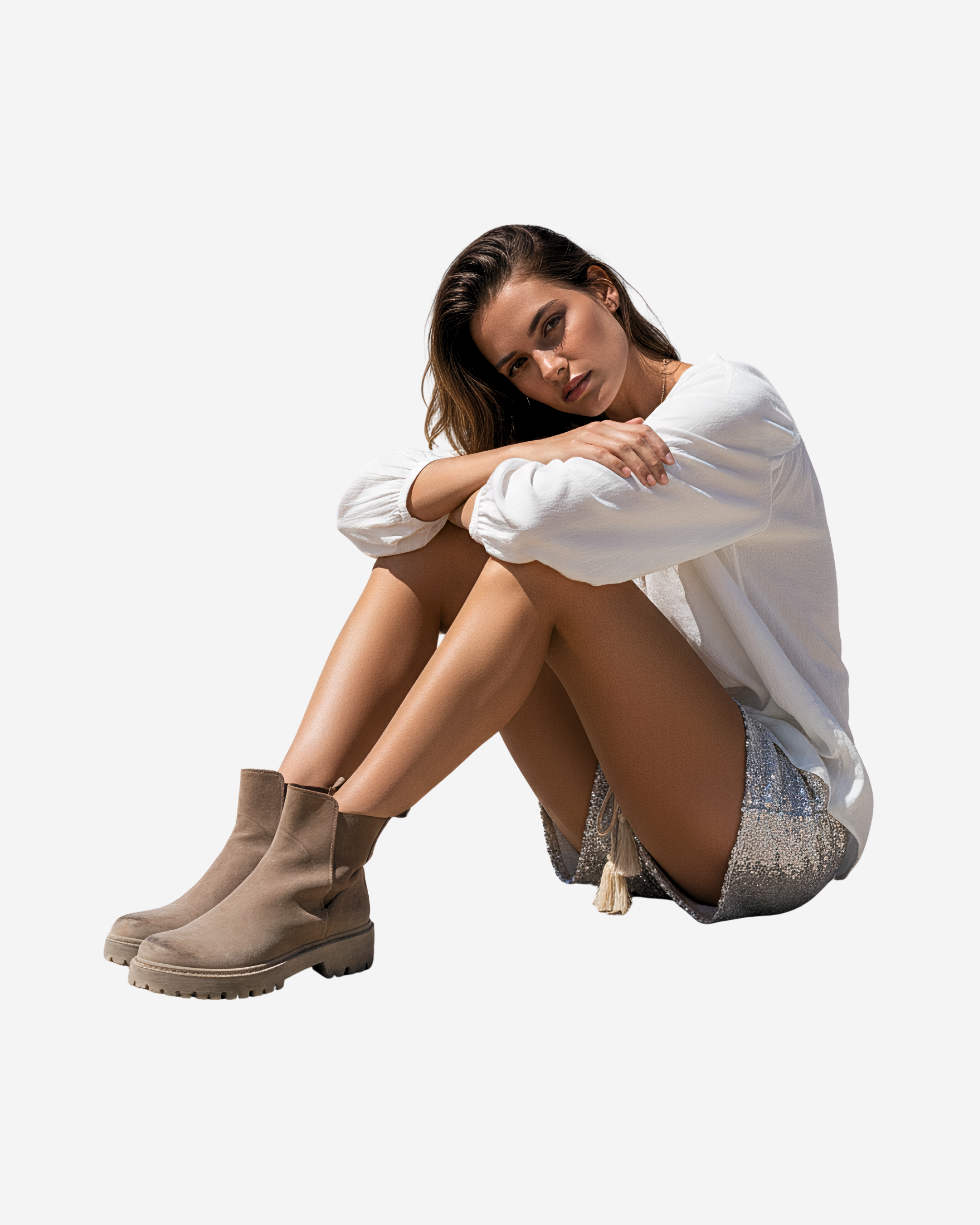 Silver Sequin Mini Shorts with Lace-Up Detail-Shorts-Ekoa Ltd