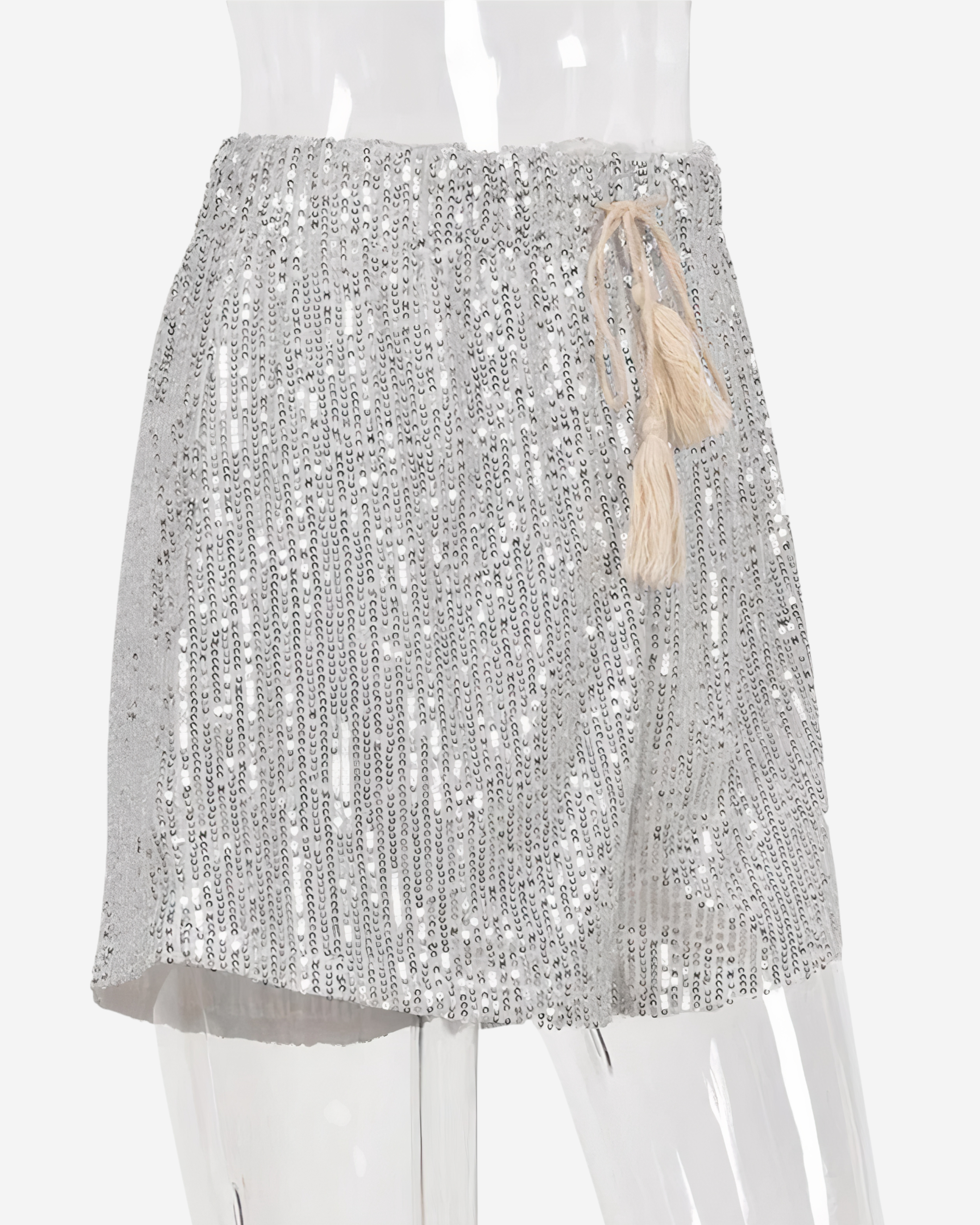 Silver Sequin Mini Shorts with Lace-Up Detail-Shorts-Ekoa Ltd