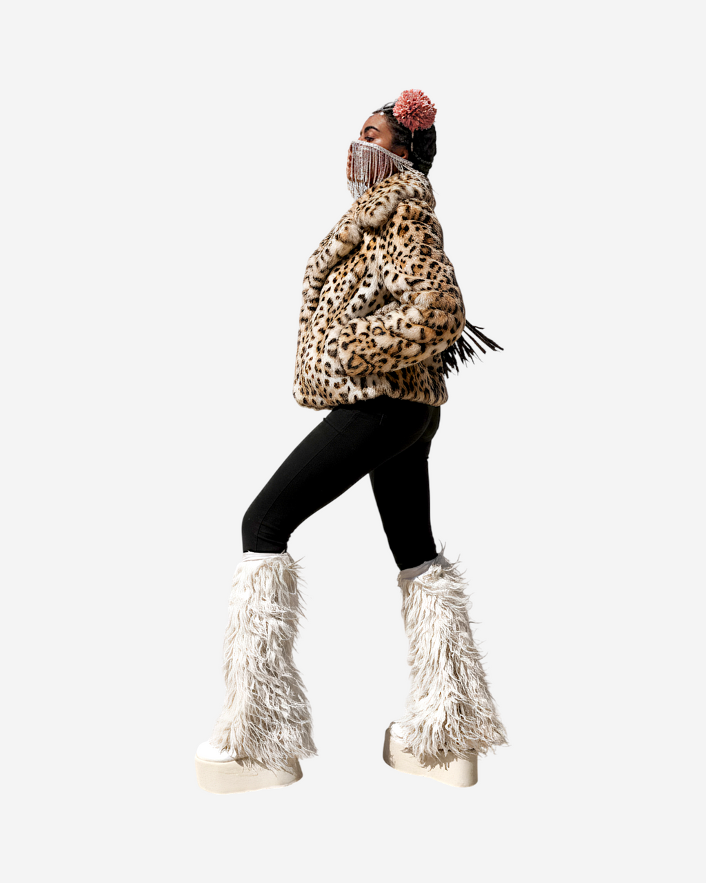 Leopard Print Faux Fur Long Sleeve Coat