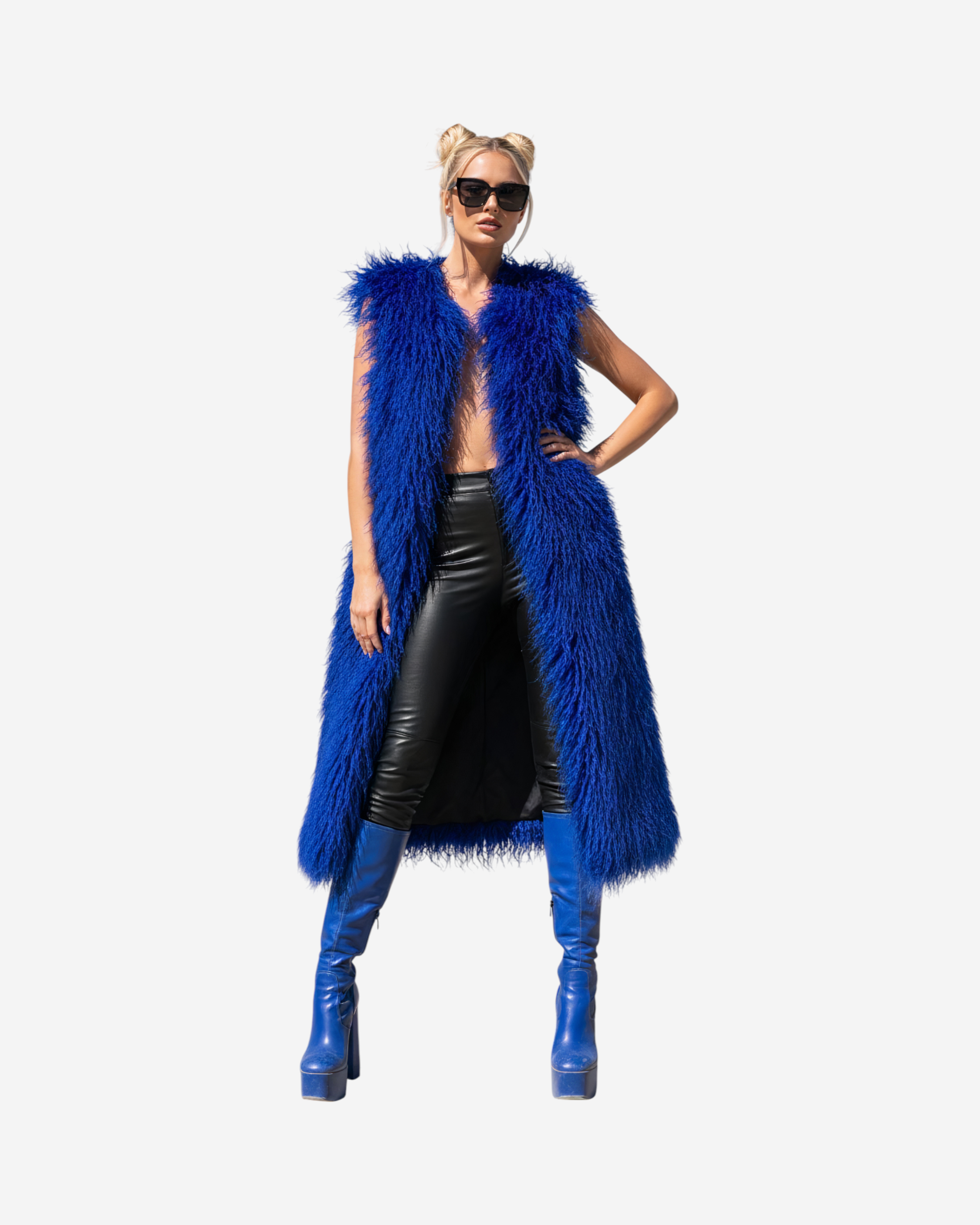 Faux Fur Sleeveless Long V-Neck Vest
