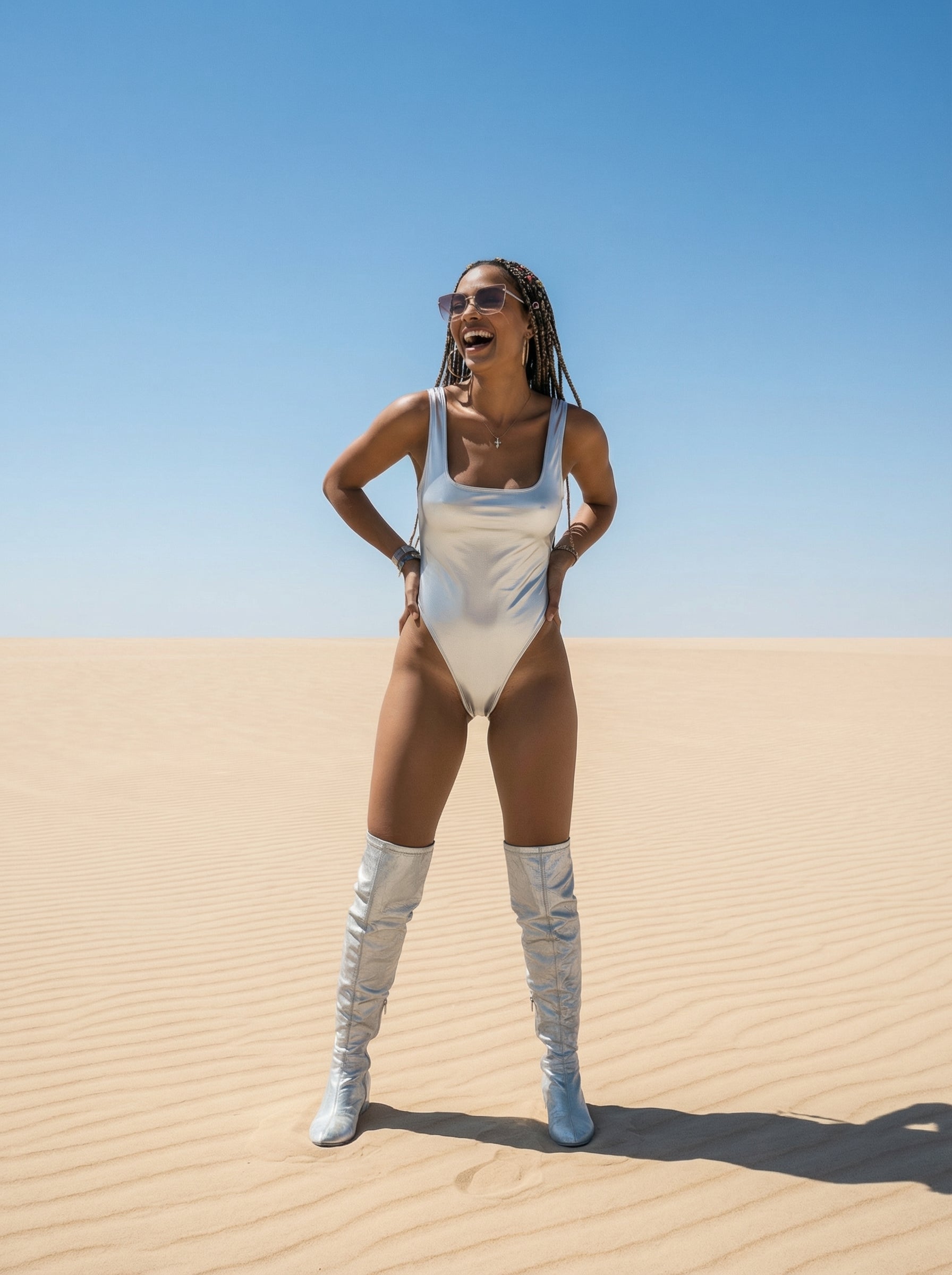 Metallic High-Waist Bodysuit [Silver]