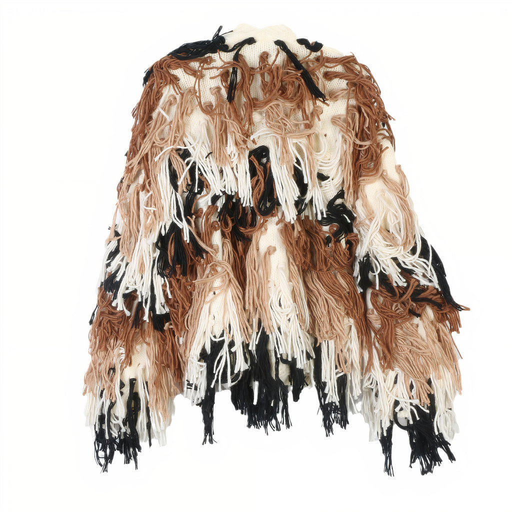 Boho Gradient Knitted Cardigan with Tassel Detail