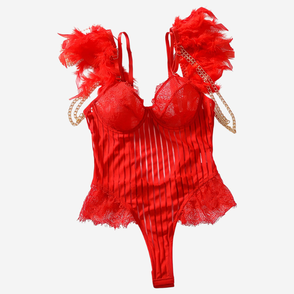 Feathered Fantasy Bodysuit [Red]